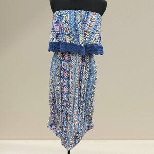 Boho Strapless Maxi Dress with Lace Trim 💙🌸